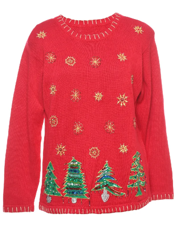 Christmas Tree Print Jumper - L