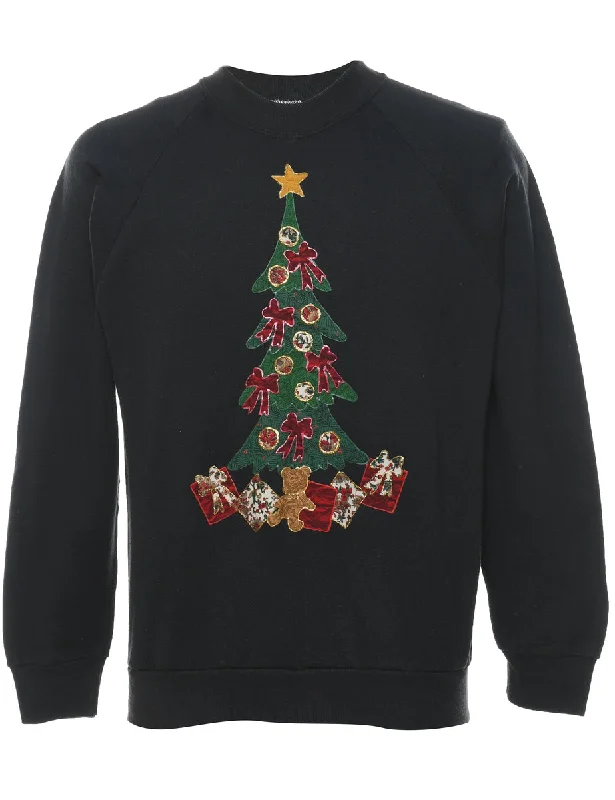 Christmas Tree Print Sweatshirt - M