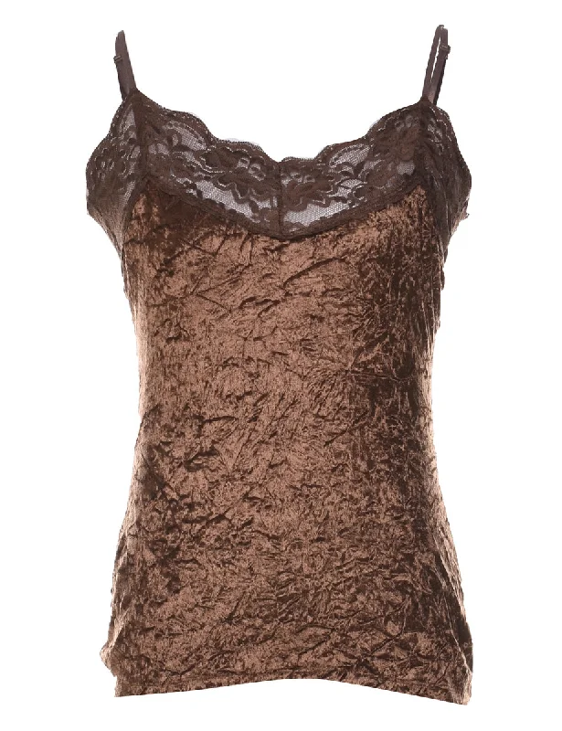 Dark Brown Lace Trim 1990s Camisole - XS