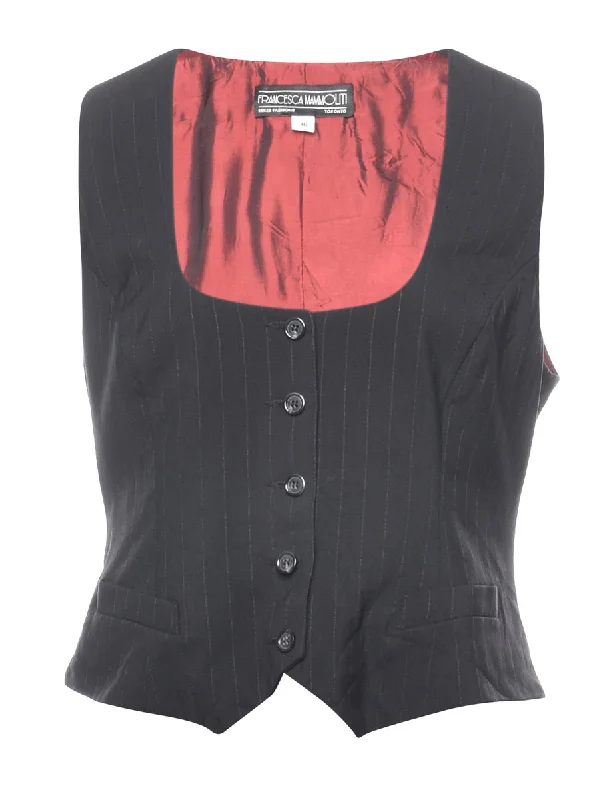 Dark Grey 1990s Striped Waistcoat  - M