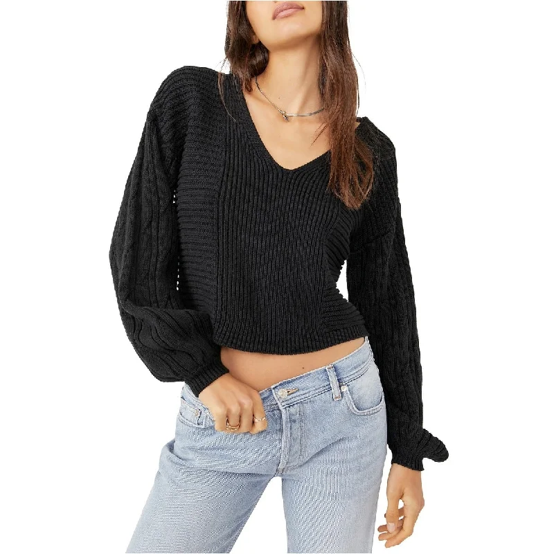 Free People Women's When It Rains Cotton V Neck Sweater Black Size X-Small