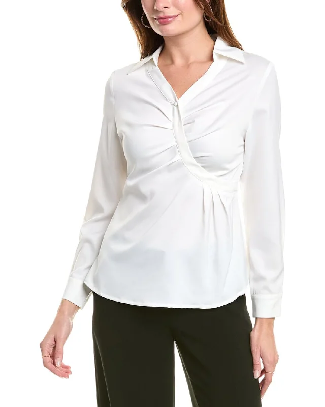 Gracia Satin Collar V-Neck Side Swept Top