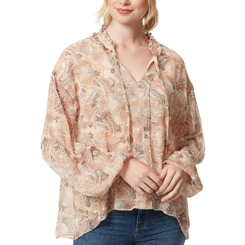 Jessica Simpson Women's Celeste Floral V Neck Peasant Top Brown Size Small