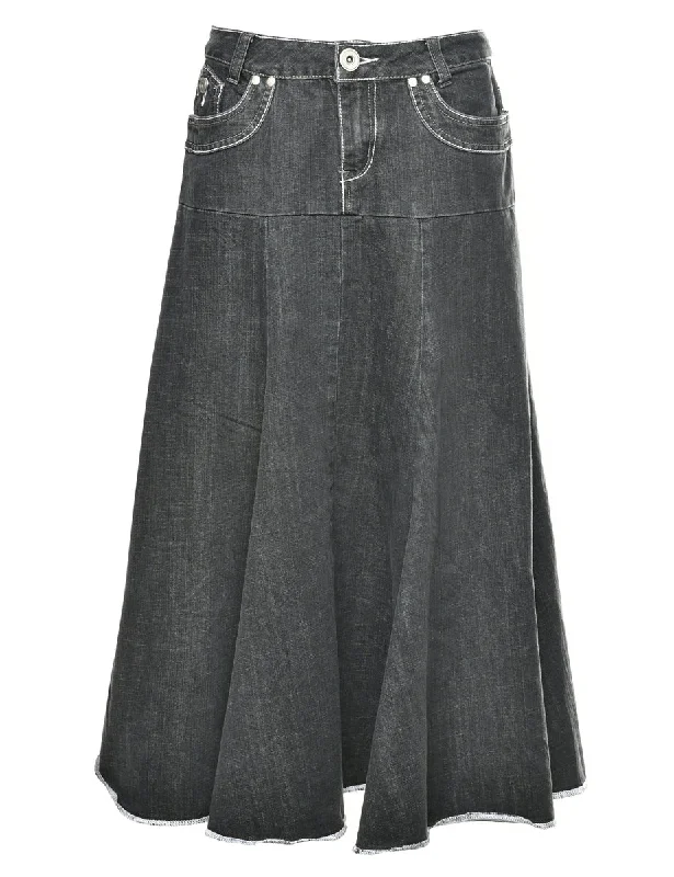 Black 1990s Denim Midi Skirt - M