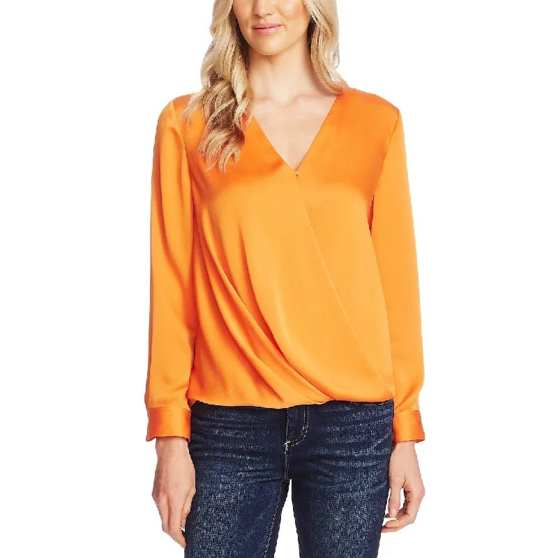 Vince Camuto Women's Long Sleeve V Neck Top Orange Size Large