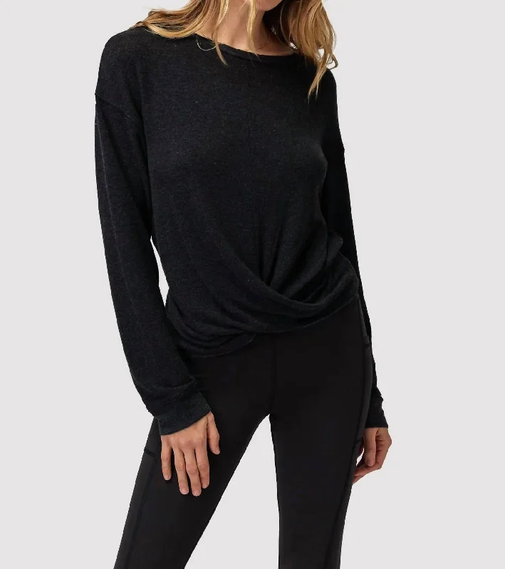 Amelia Twist Front Long Sleeve Top In Black