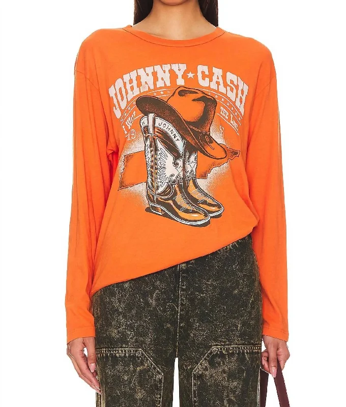 Johnny Cash Boots & Hat Long Sleeve Top In Tangerine