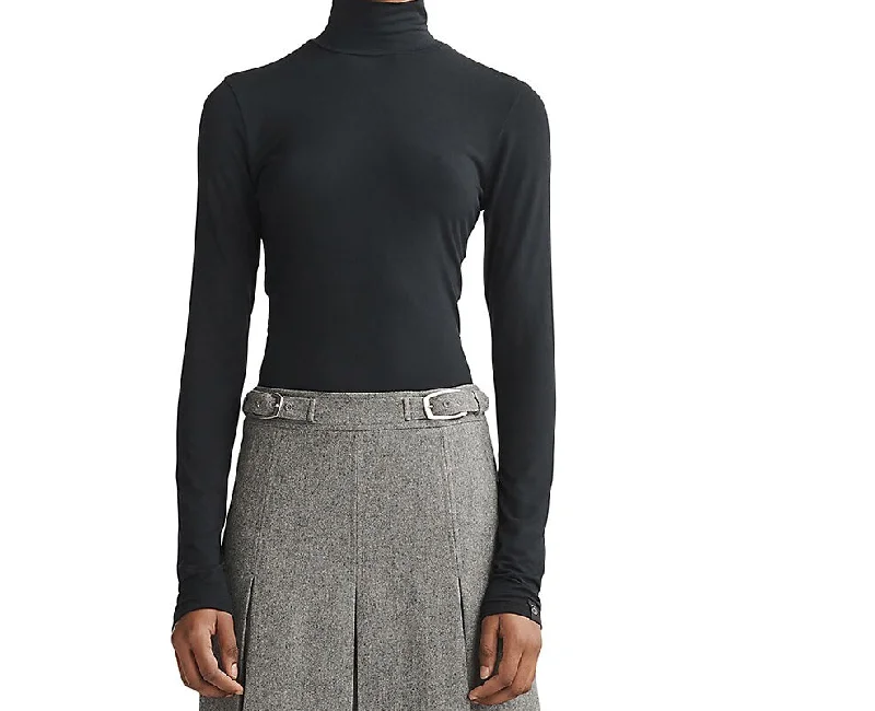 Rag & Bone Women Luca Knit Turtleneck Long Sleeve Top Black