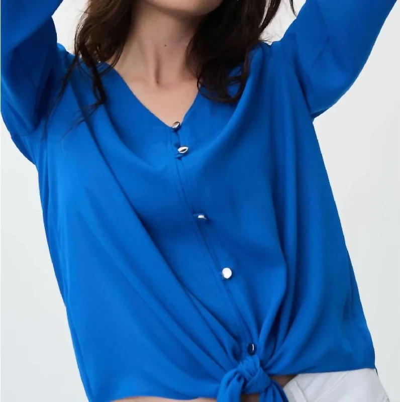 Rib Off Long Sleeve Top In Blue