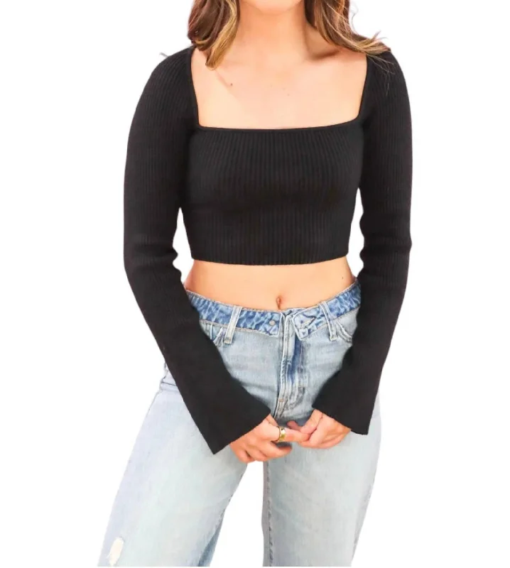 Ribbed Long Sleeve Top In Black