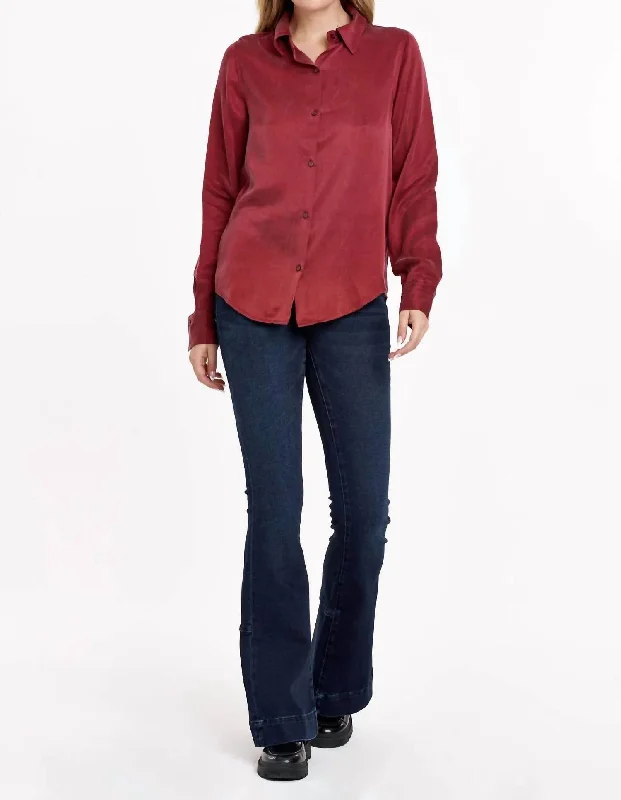 Birdie Button Front Long Sleeve Top Fall In Sangria