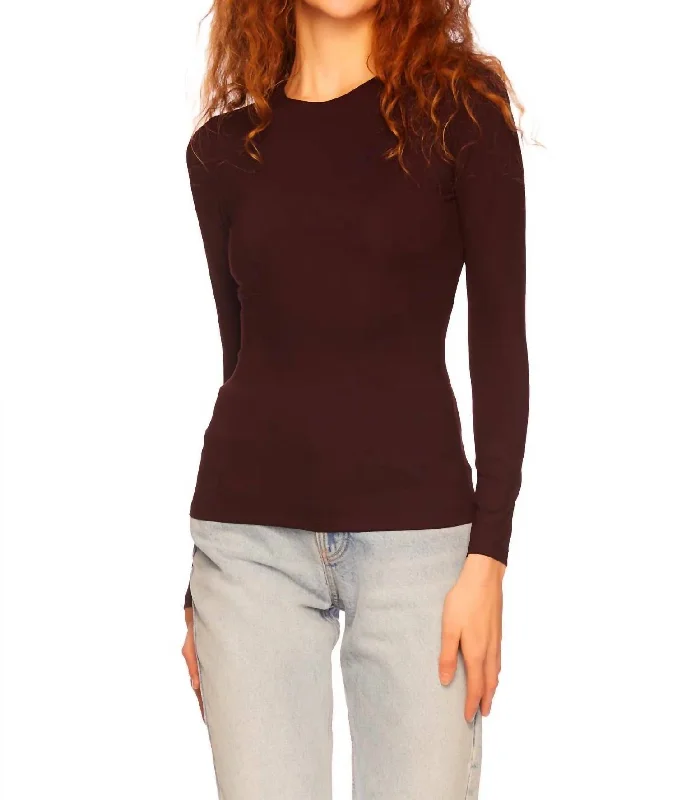 Crew Neck Long Sleeve Top In Cabernet