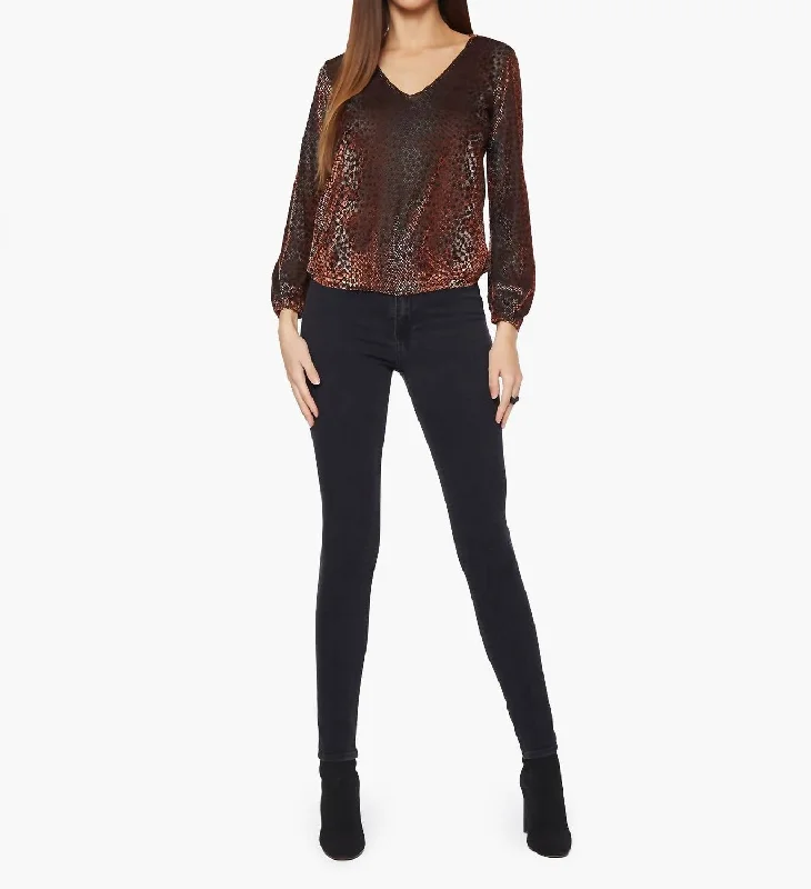 Fennel Long Sleeve Top In Rust Burnout Velvet