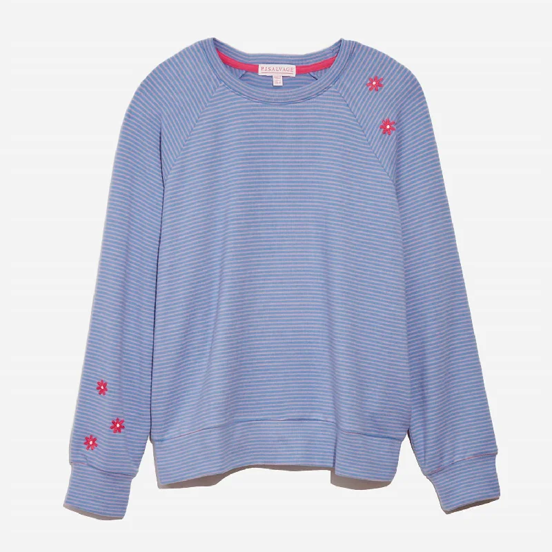 Happy Stripe Long Sleeve Top In Glacier Blue