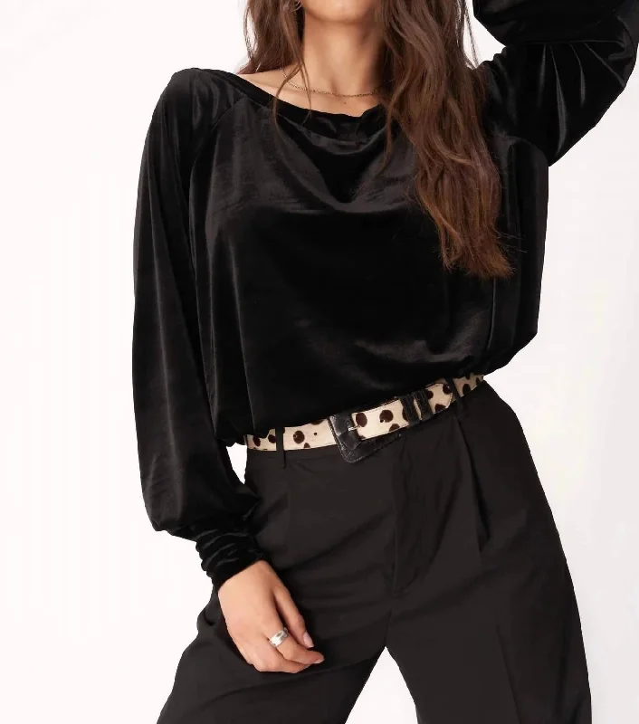 Hazy Velvet Long Sleeve Top In Black