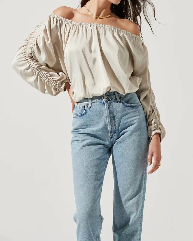 Jessen Off Shoulder Long Sleeve Top In Bone