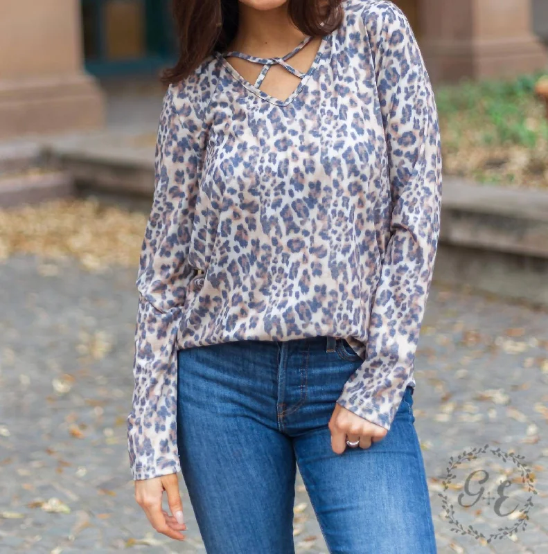 Let's Take A Road Trip Caged Long Sleeve Top In Leopard