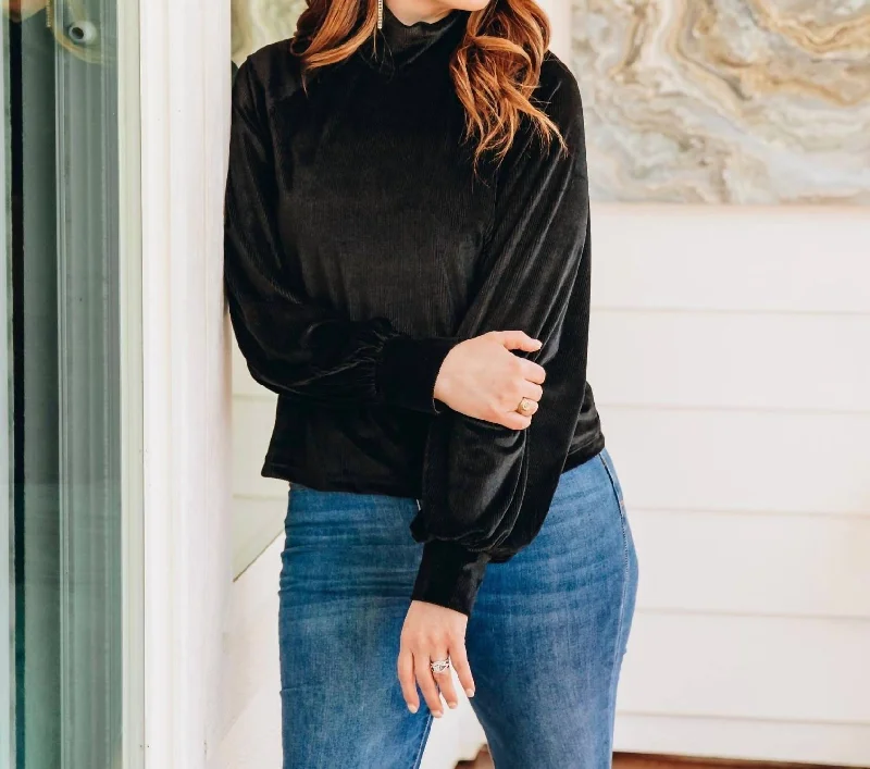 Love And Cherish Velvet Turtleneck Long Sleeve Top In Black