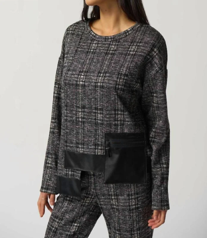 Plaid Long Sleeve Top In Black/multi