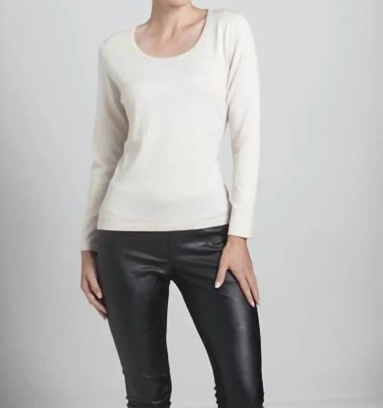 Scoop Neck Long Sleeve Top In Stone