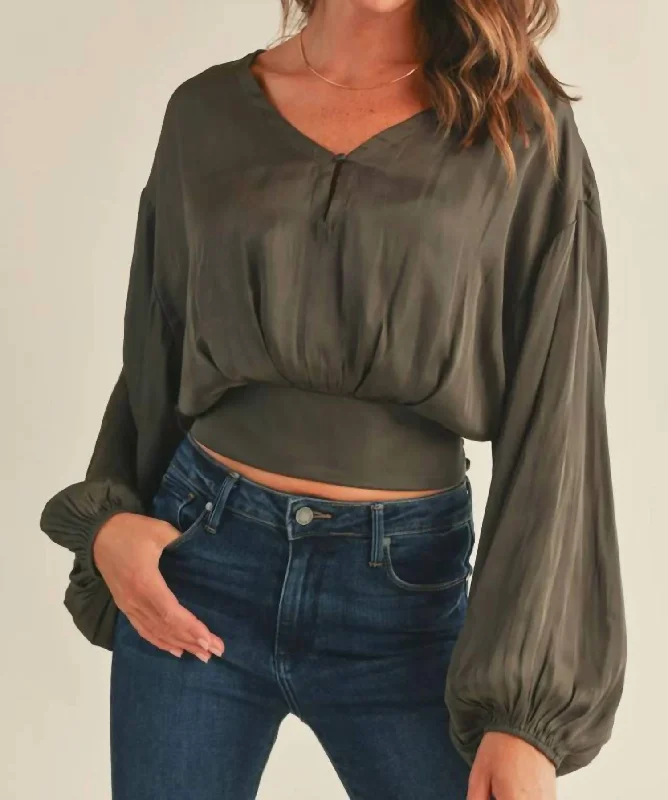 Silky Long Sleeve Top In Olive