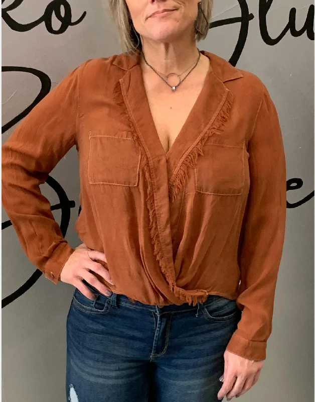 Wrap Over Long Sleeve Top in Rust