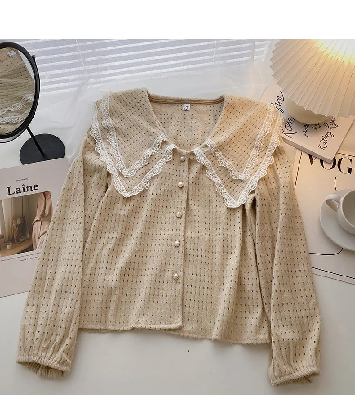 Baby collar design shirt Lace Long Sleeve Top  6336