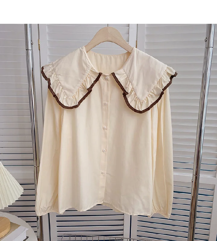 Baby collar lace shirt aging thin long sleeve top fashion  6411