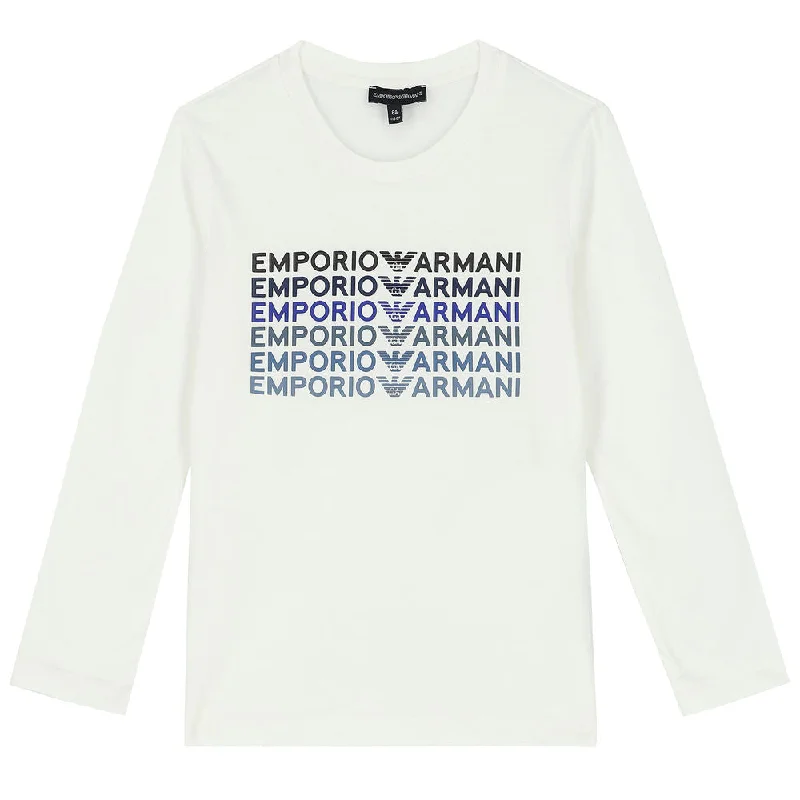 Emporio Armani Junior Ivory Logo Long Sleeve Top