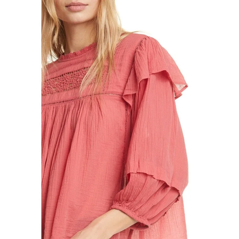 Free People Women's Laura Long Sleeve Top Red Size Xs