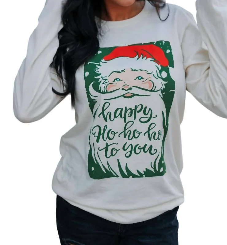 Happy Ho Ho Ho Long Sleeve Top In Cream