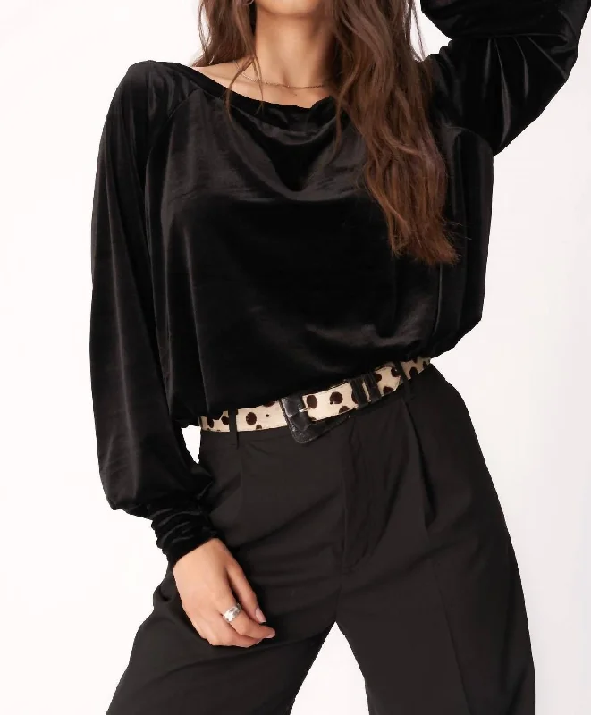 Hazy Velvet Long Sleeve Top In Black