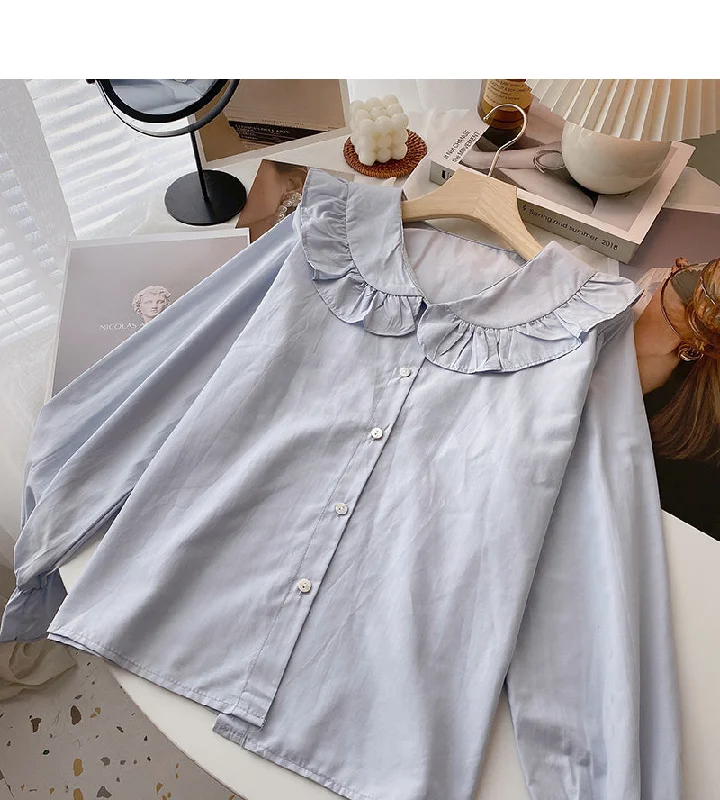 Lace Baby collar shirt age reducing versatile long sleeve top  6427