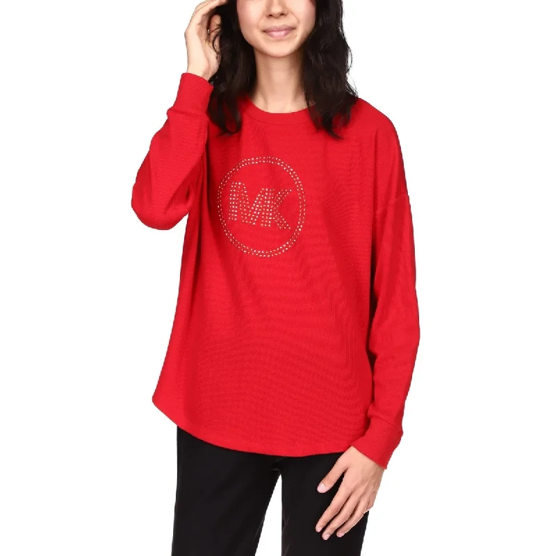 Michael Kors Women's Rhinestone Long Sleeve Top Red