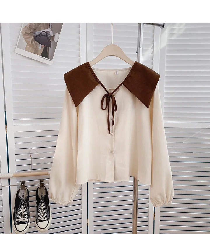 Niche design doll collar detachable long sleeve top  6354