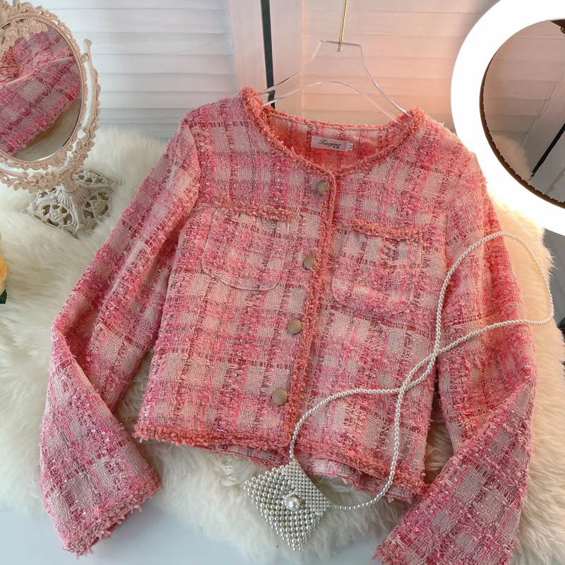 Pink Fashion short women's coat women's long sleeve top  1526