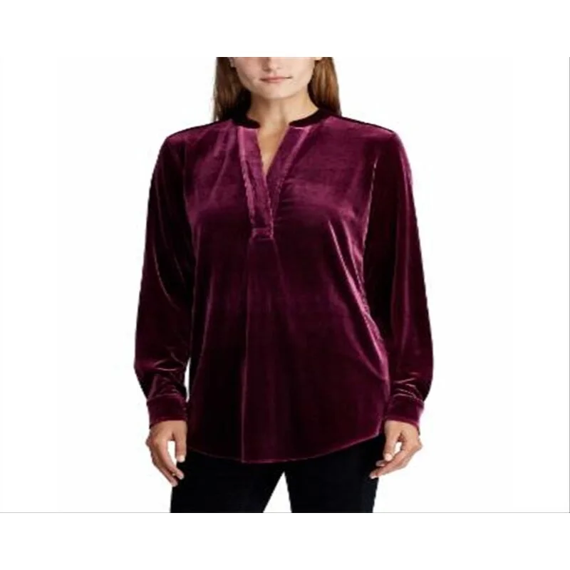 Ralph Lauren Women's Velvet Long Sleeve Top Wine Size S